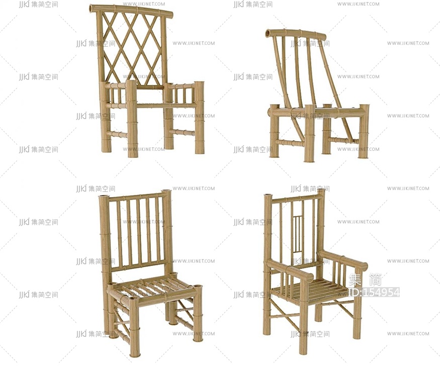 中式竹椅竹子竹木家具SU模型