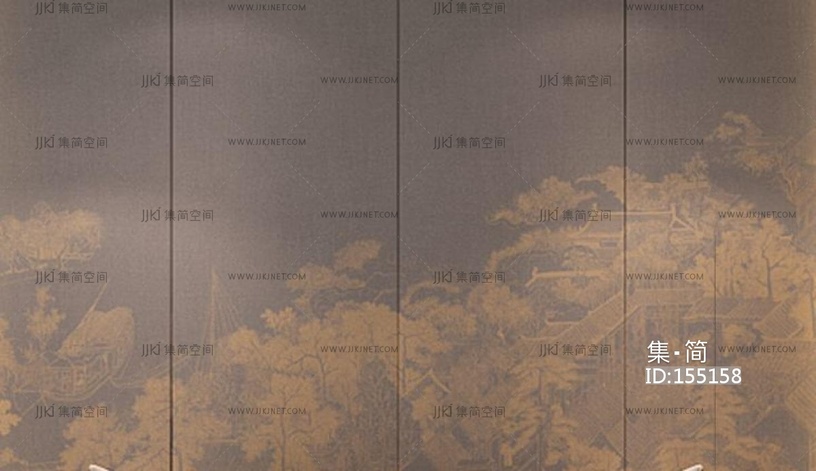 新中式床头沙发背景画屏风画壁纸壁布 (21)