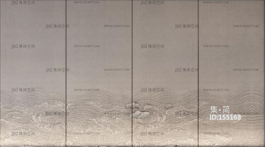 新中式日式海浪流水纹床头沙发背景画屏风画壁纸壁布 (37)