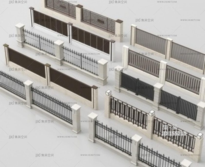 现代围墙_现代围墙小区围墙_住宅围墙景墙_格栅_镂空SU模型