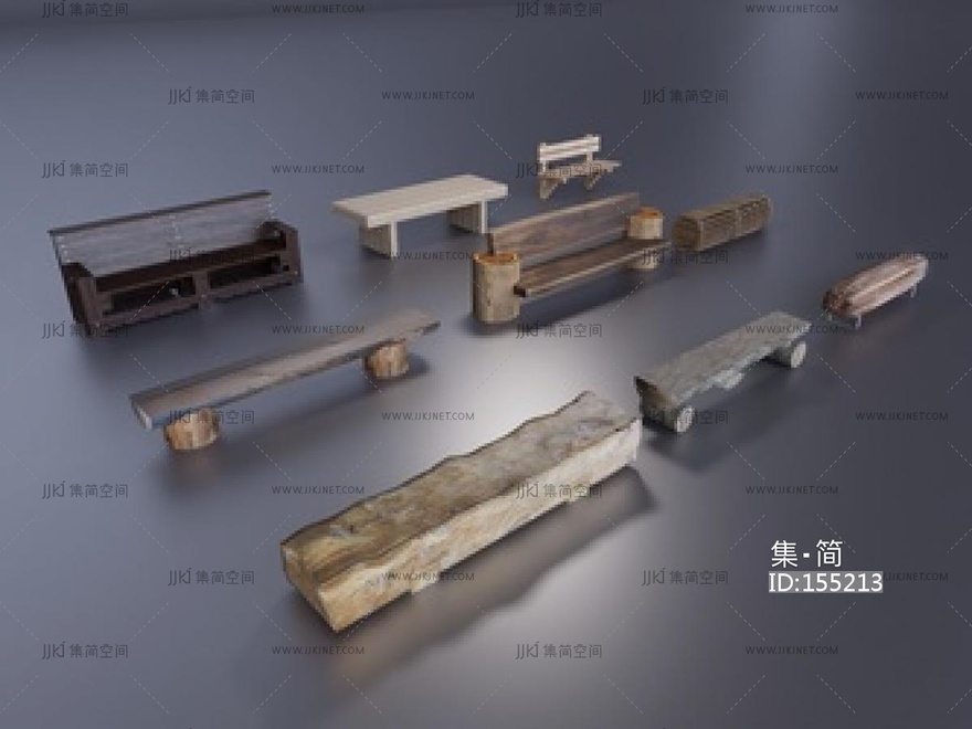 中式原木景观座椅SU模型