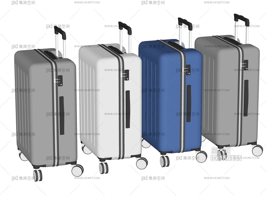 现代行李箱拉杆箱，皮箱SU模型
