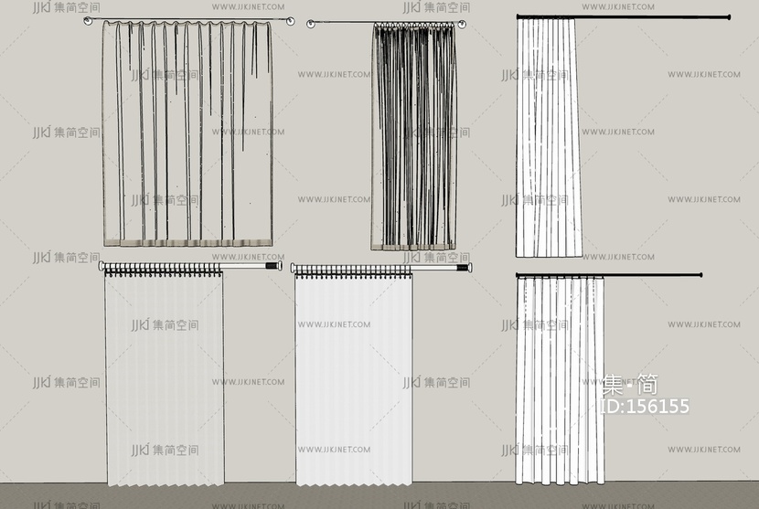 现代窗帘_现代浴帘_窗帘_拉帘SU模型