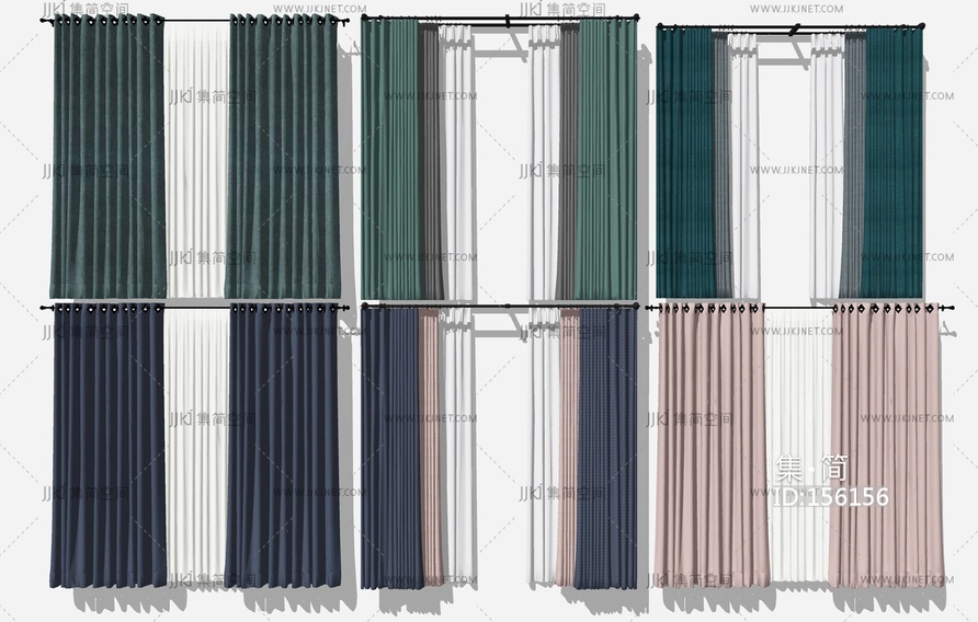 现代窗帘_窗帘组合_遮阳帘SU模型 (1)