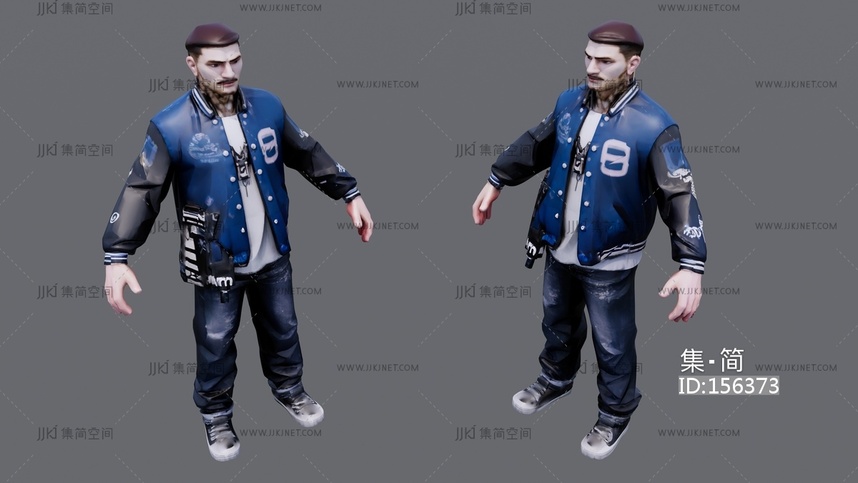 蓝黑色皮夹克男子 su草图模型