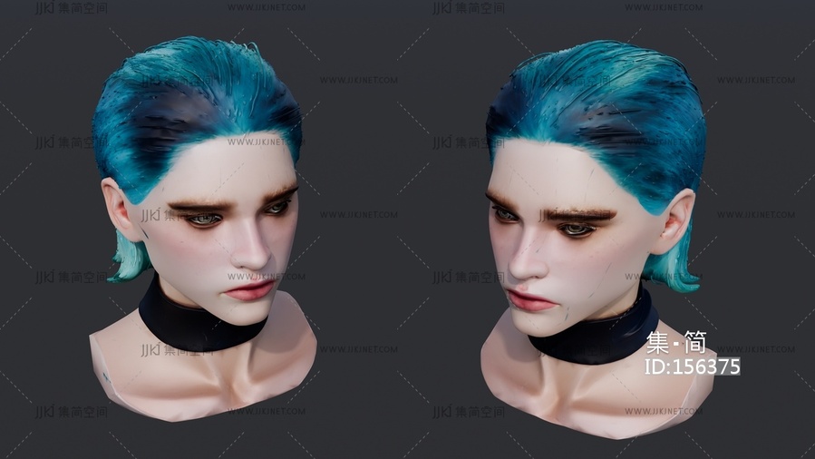 蓝色头发的女头像雕塑 su草图模型