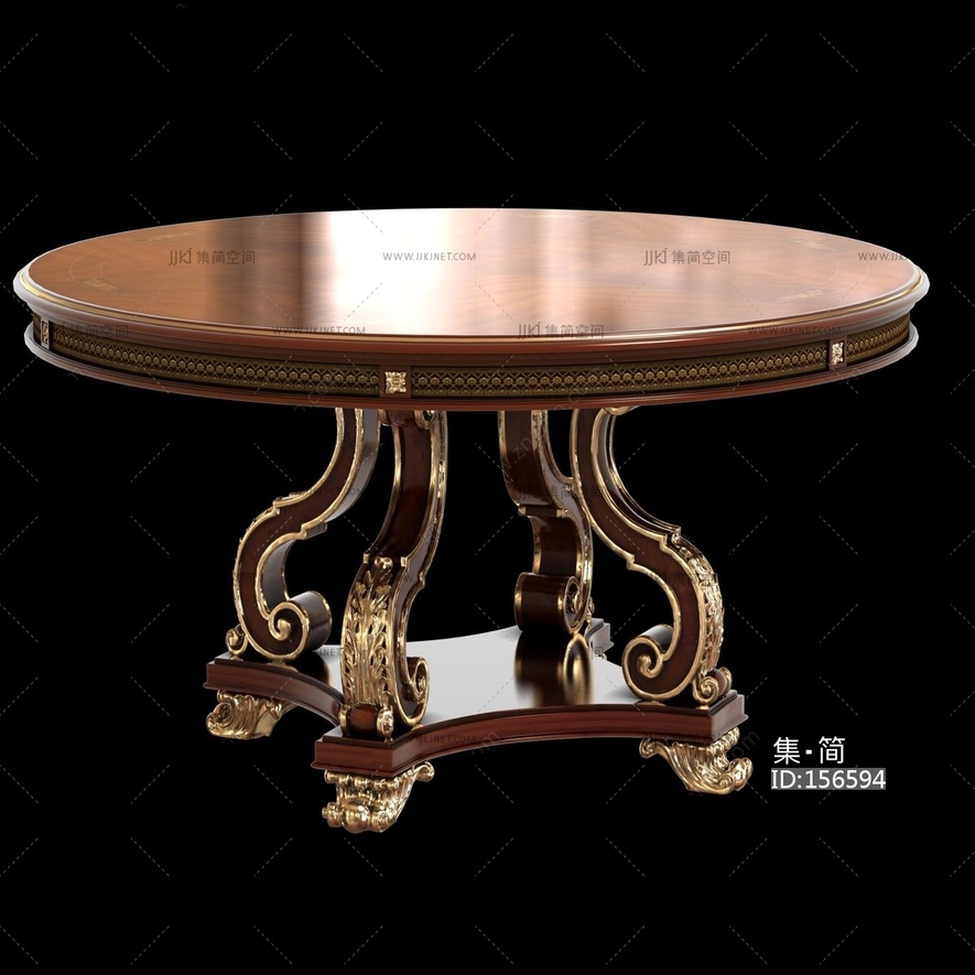 欧式古典餐桌 端景台圆形摆台3D模型