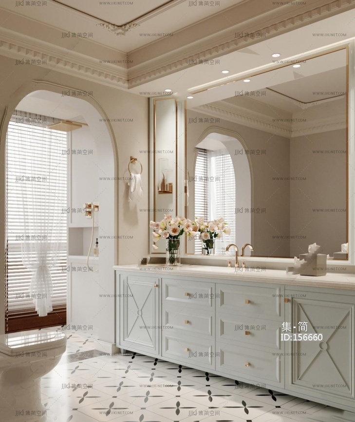 法式奶油风卫生间_洗手盆_马桶抽纸盒花瓶3D模型