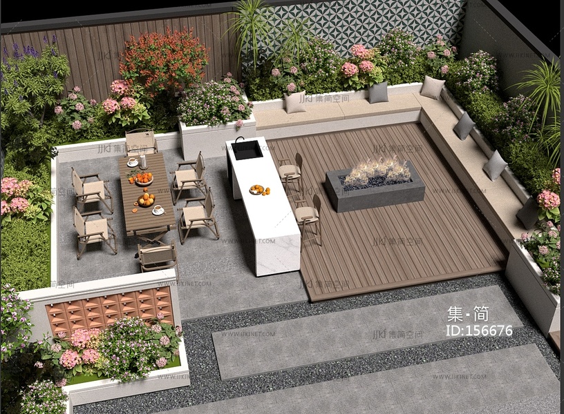 现代庭院_别墅庭院3D模型