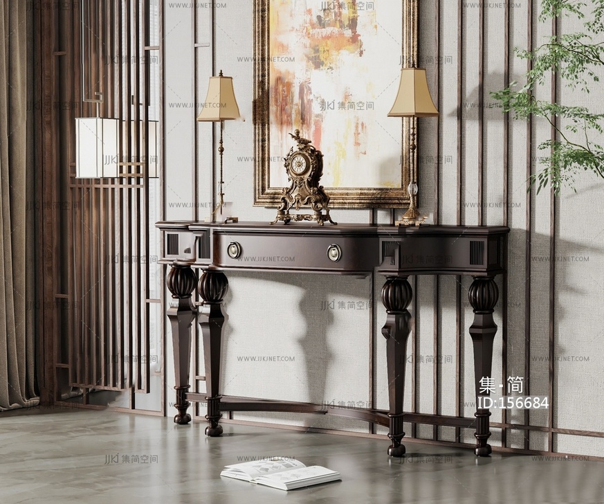 美式端景条案3D模型