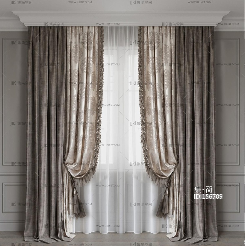 现代布艺窗帘su模型