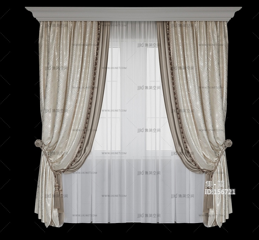美式欧式通用窗帘_布帘su模型