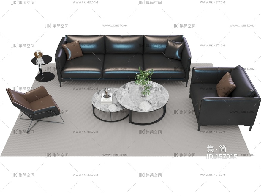 002皮革沙发办公沙发单人沙发茶几-06