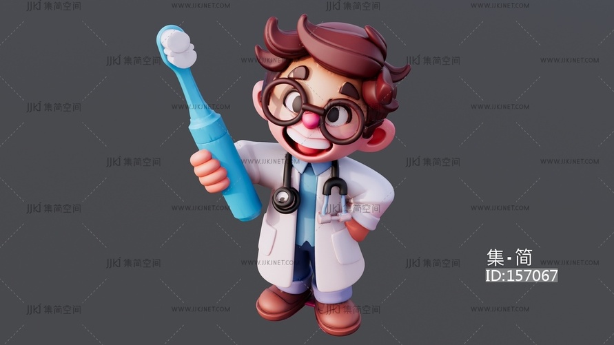 卡通手持牙刷的牙科大夫