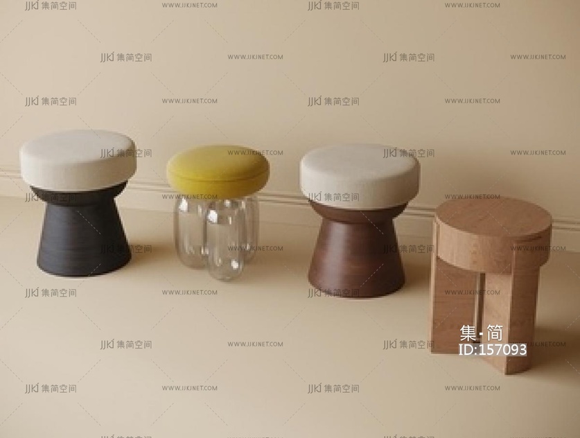 现代其他凳子，圆凳SU模型