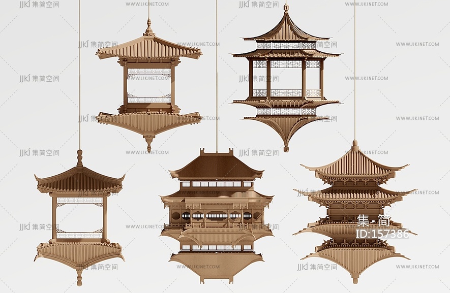 新中式古建筑雕塑_工艺吊件_悬挂摆件古建吊灯宋氏吊灯3D模型(2021)