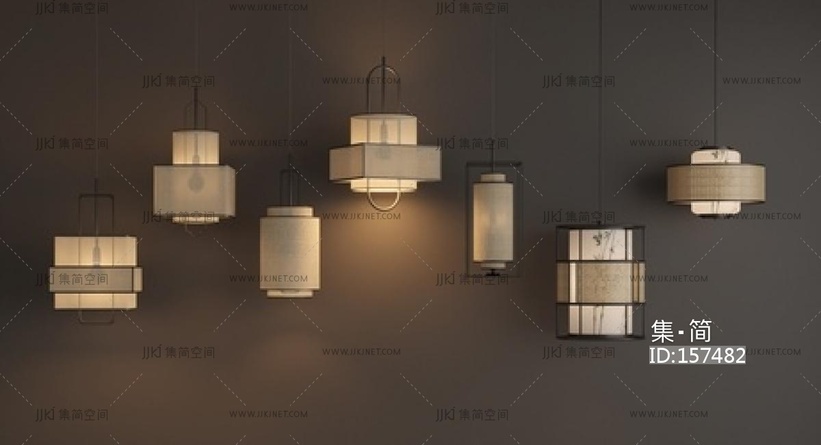 新中式吊灯组合 床头小吊灯 餐厅吊灯SU模型