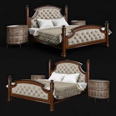 美式欧式古典皮革木质双人床