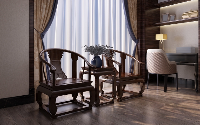 中式古典实木家具太师椅 茶几 