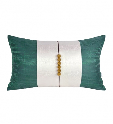 新中式翡翠绿抱枕 绿白拼接珠珠装饰抱枕