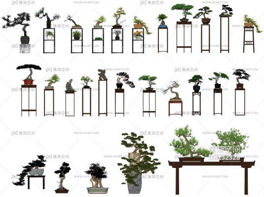 新中式盆景盆栽 造型松 罗汉松 黑松 艺术摆件