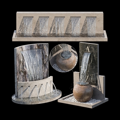景观水景陶罐，，喷泉流水水幕su模型