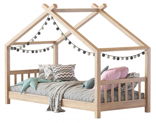 现代儿童木架子床单人床 su模型