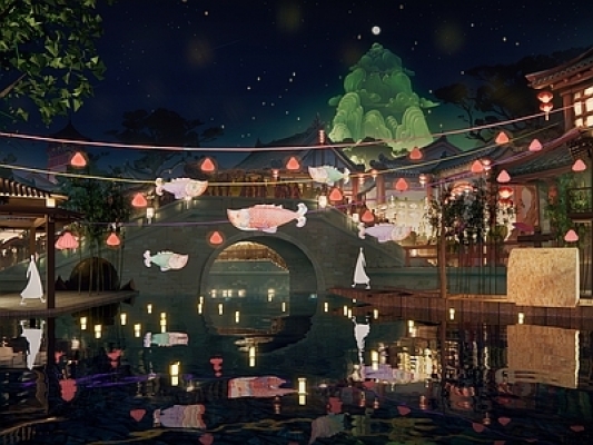 中式花灯，国风锦鲤灯笼，传统节日装饰灯SU模型
