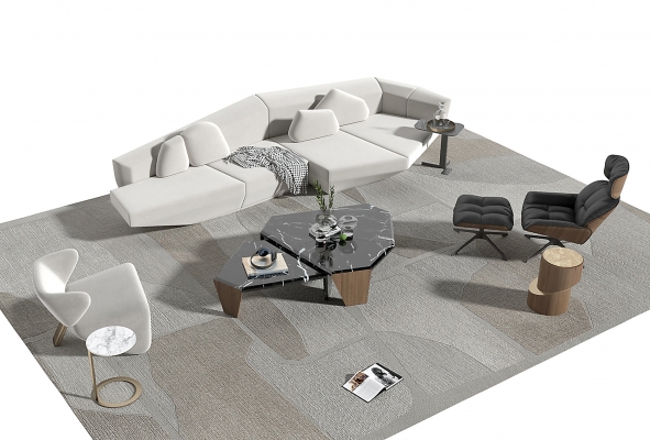 现代沙发茶几组合su模型