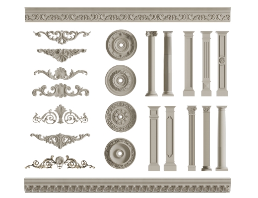 欧式法式罗马柱，石膏雕花，灯盘石膏线3d模型下载