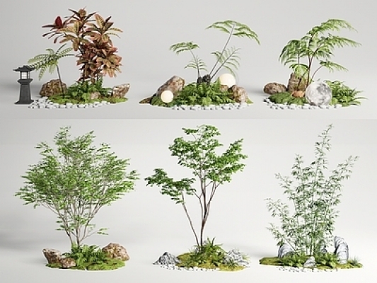 现代庭院小品，植物组合SU模型