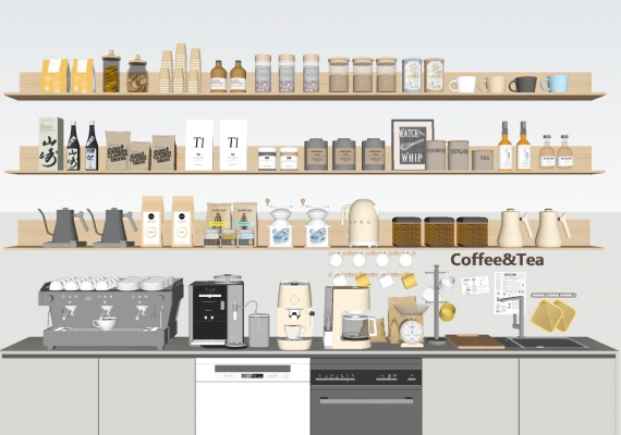 咖啡机，咖啡用品，厨房用品SU模型