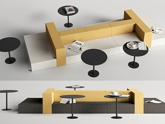 现代卡座沙发,沙发区，公共座椅，小圆桌SU模型下载