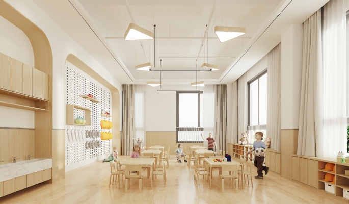 幼儿园，美工室，幼儿教室，儿童人物，玩具桌