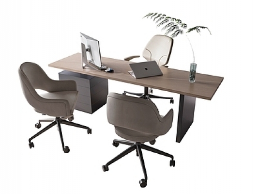 现代班台，办公桌椅组合SU模型