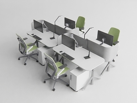 现代办公桌椅，员工工位SU模型