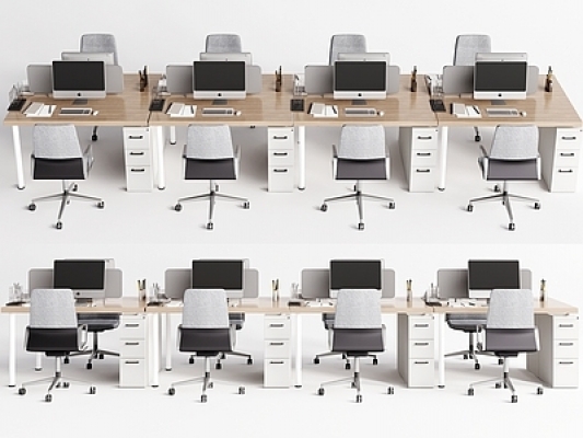 现代联排办公桌椅，员工工位SU模型