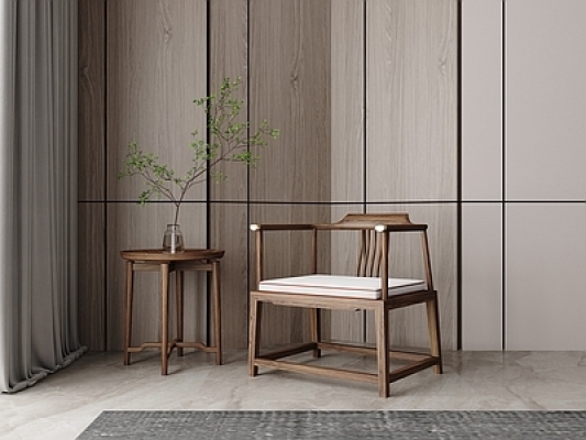 新中式实木单椅 