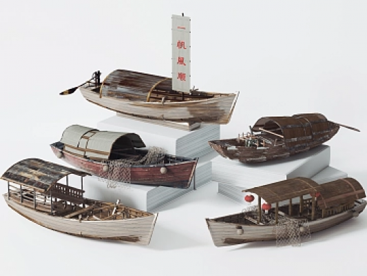  中式古建木船 