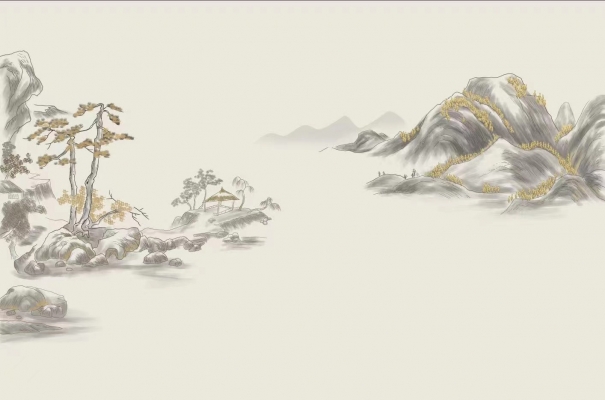 新中式山脉松树彩绘壁纸工笔画- (6)