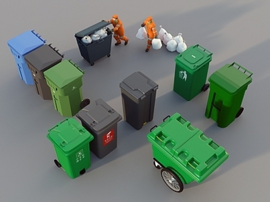 现代户外移动垃圾桶SU模型