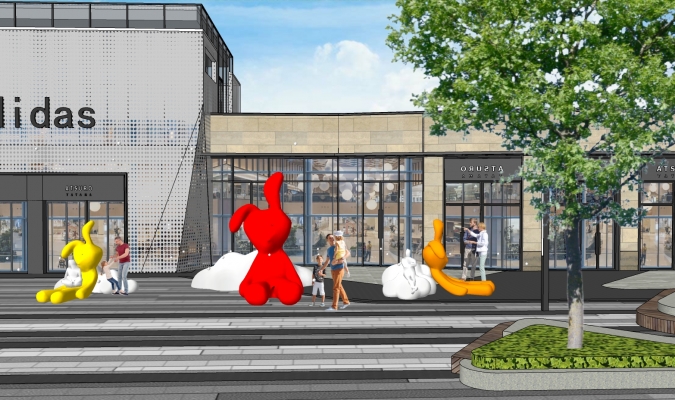 100-现代玩偶云朵座凳雕塑小品，商业景观兔子，商业街SU模型