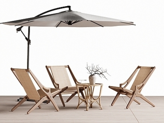 现代户外休闲椅，遮阳伞SU模型