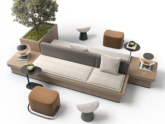 现代休闲区沙发卡座SU模型