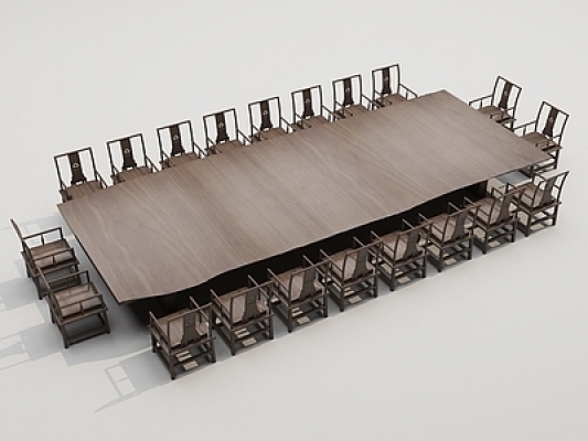 中式会议桌椅组合SU模型