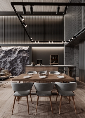 现代客厅餐厅，家装整体方案3d模型