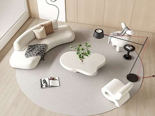 现代弧形沙发茶几组合SU模型