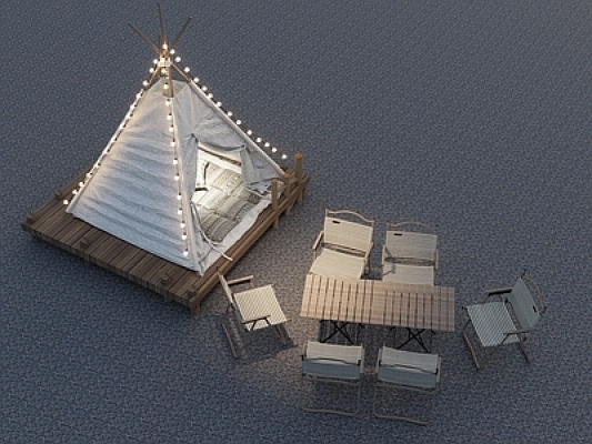 露营帐篷，户外桌椅SU模型