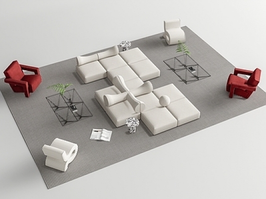 现代沙发组合SU模型