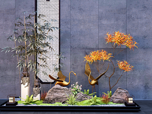 新中式庭院室内景观小品SU模型